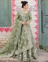 Traditional Function Wear Gown With Dupatta Collection Mehendi Green Heavy Butterfly Net Gown Close-up View