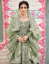 Traditional Function Wear Gown With Dupatta Collection Mehendi Green Heavy Butterfly Net Gown Back View