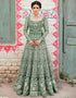 Traditional Function Wear Gown With Dupatta Collection Pista Green Heavy Butterfly Net Gown Front View