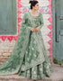 Traditional Function Wear Gown With Dupatta Collection Pista Green Heavy Butterfly Net Gown Close-up View