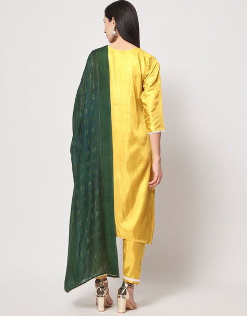 Traditional Function Wear South Silk Readymade Suit Collection Yellow South Silk Pant Straight Side View