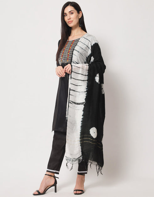 Traditional Function Wear South Silk Readymade Suit Collection Black South Silk Pant Straight Close-up View