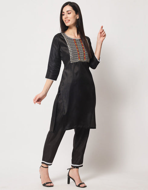 Traditional Function Wear South Silk Readymade Suit Collection Black South Silk Pant Straight Back View