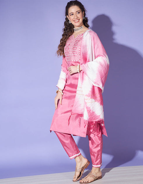 Traditional Function Wear South Silk Readymade Suit Collection Pink South Silk Pant Straight Close-up View