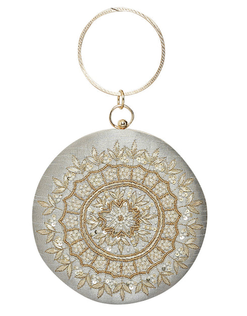 Mint Green Designer Embroidery Heavy Clutches-Accessories