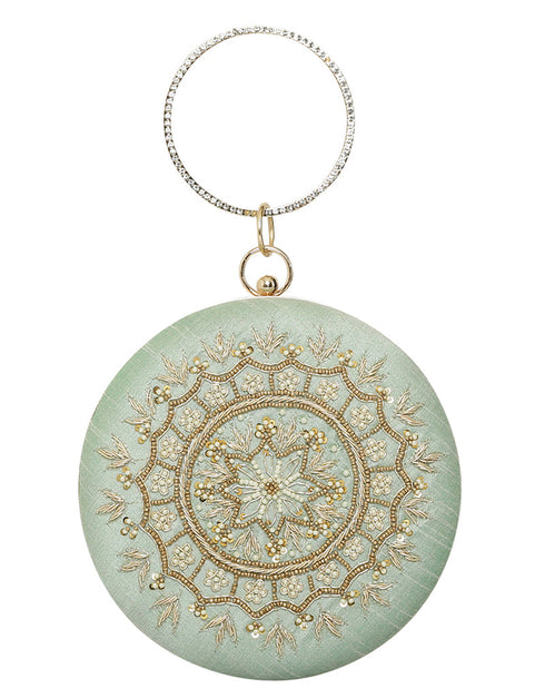 Peach Designer Embroidery Heavy Clutches-Accessories