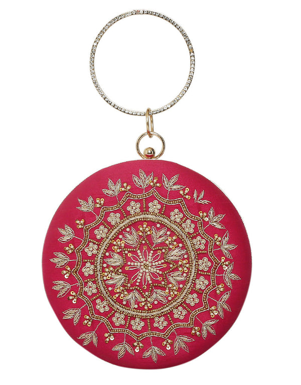 Red Designer Embroidery Heavy Clutches-Accessories