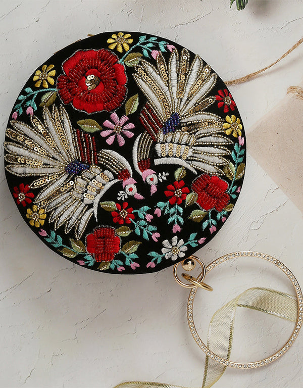 Yellow Designer Embroidery Heavy Clutches-Accessories