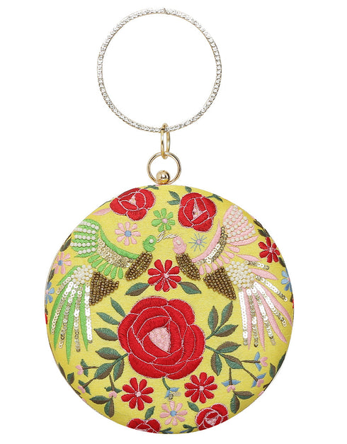 White Designer Embroidery Heavy Clutches-Accessories