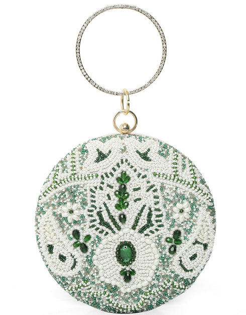 Cream Designer Embroidery Heavy Clutches-Accessories