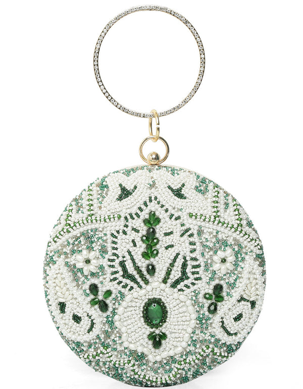 Cream Designer Embroidery Heavy Clutches-Accessories