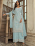 Traditional Function Wear Heavy Butterfly Net Salwar Suit Collection Sky Heavy Butterfly Net Pant Straight Front View