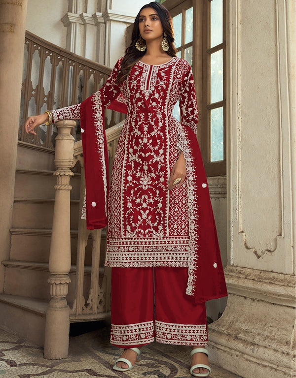 Traditional Function Wear Heavy Butterfly Net Salwar Suit Collection Maroon Heavy Butterfly Net Pant Straight Front View