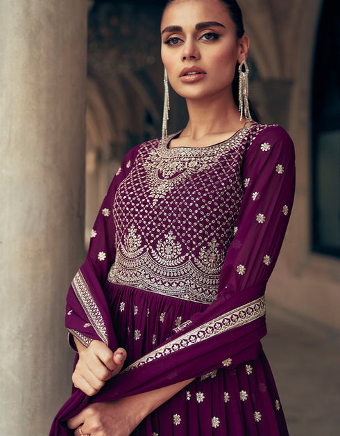 Traditional Function Wear Heavy Readymade Suit Collection Wine Real Georgette Lehenga Suit Back View