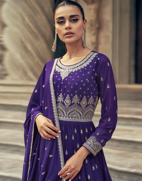 Traditional Function Wear Heavy Readymade Suit Collection Blue Real Georgette Lehenga Suit Back View