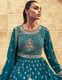 Traditional Function Wear Heavy Readymade Suit Collection Teal Real Georgette Lehenga Suit Close-up View