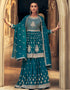 Traditional Function Wear Heavy Readymade Suit Collection Teal Real Georgette Lehenga Suit Front View