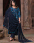 Traditional Function Wear Heavy Readymade Suit Collection Navy Blue Premium Rayon Pant Straight Front View