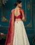 Traditional Designear Party Wear Dola Silk Lehenga Choli Collection White Dola Silk Lehenga Choli Close-up View