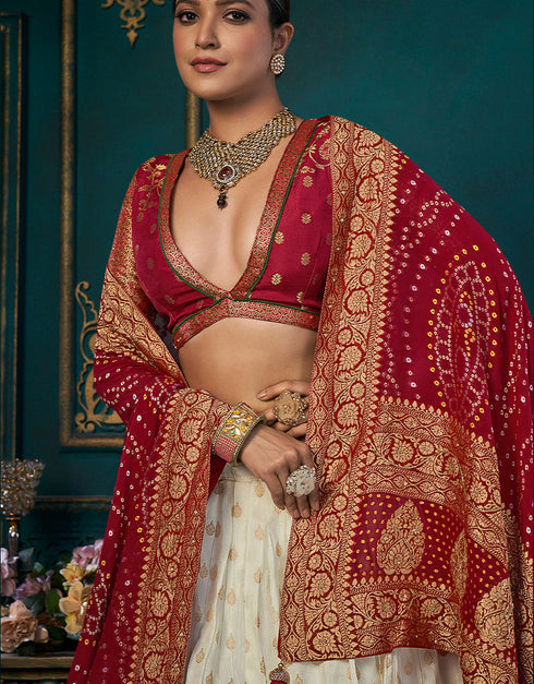 Traditional Designear Party Wear Dola Silk Lehenga Choli Collection White Dola Silk Lehenga Choli Back View