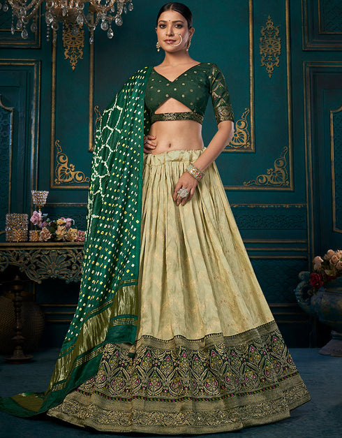 Traditional Designear Party Wear Dola Silk Lehenga Choli Collection Pista Dola Silk Lehenga Choli Front View