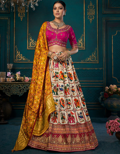 Traditional Designear Party Wear Dola Silk Lehenga Choli Collection Multi Dola Silk Lehenga Choli Front View