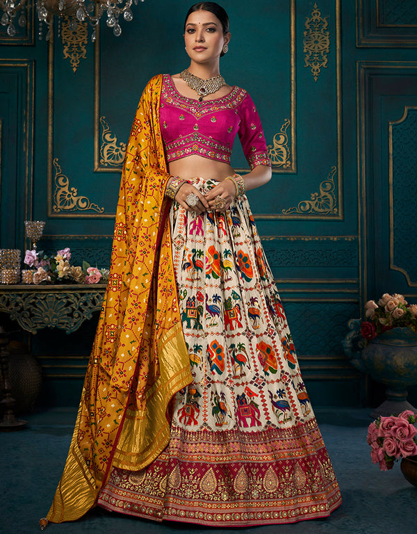 Traditional Designear Party Wear Dola Silk Lehenga Choli Collection Multi Dola Silk Lehenga Choli Front View
