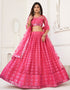 Traditional Designear Party Wear Heavy Butterfly Net Lehenga Choli Collection Pink Butterfly Net Lehenga Choli Close-up View