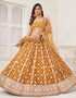 Traditional Designear Party Wear Heavy Butterfly Net Lehenga Choli Collection Brown Butterfly Net Lehenga Choli Close-up View