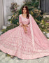Traditional Designear Party Wear Heavy Net Lehenga Choli Collection Pink Net Lehenga Choli Close-up View