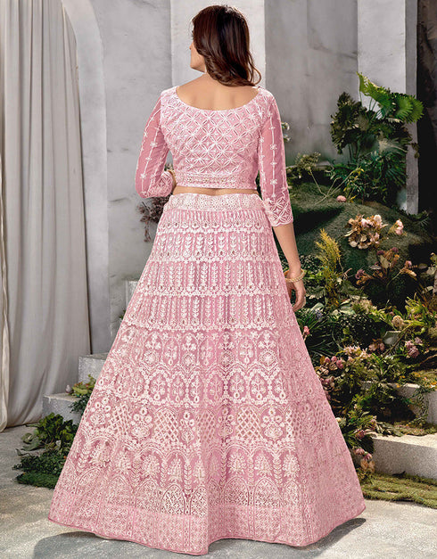 Traditional Designear Party Wear Heavy Net Lehenga Choli Collection Pink Net Lehenga Choli Back View
