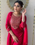 Traditional Function Wear Rayon Slub Readymade Suit Collection Rani Pink Rayon Slub Pant Straight Close-up View