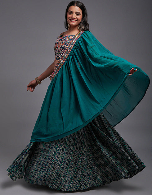 Traditional Designear Party Wear Heavy Lehenga Choli Collection Green Art Silk Lehenga Choli Back View