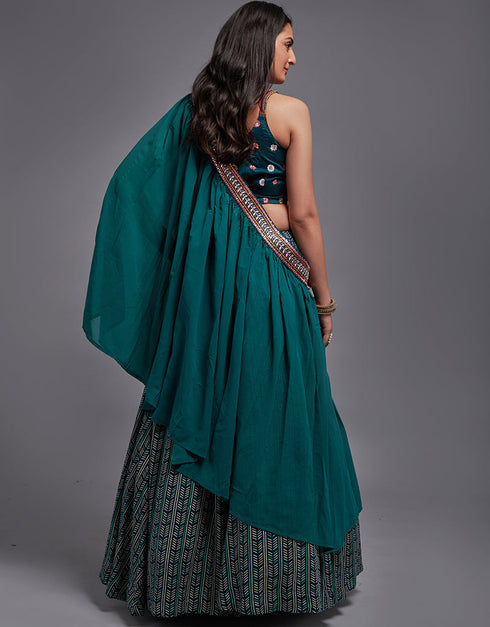 Traditional Designear Party Wear Heavy Lehenga Choli Collection Green Art Silk Lehenga Choli Front View