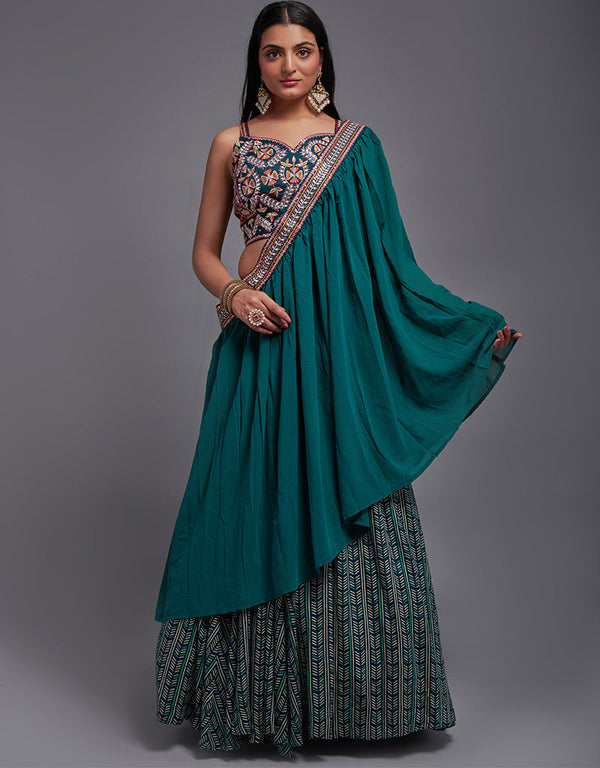 Traditional Designear Party Wear Heavy Lehenga Choli Collection Green Art Silk Lehenga Choli Front View