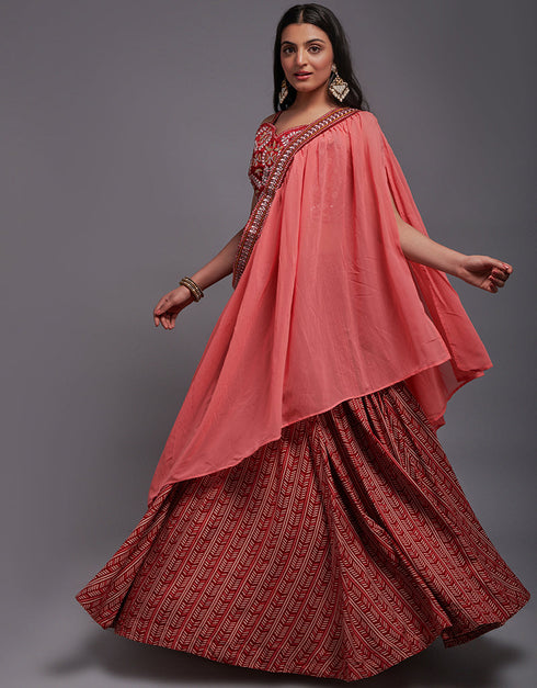 Traditional Designear Party Wear Heavy Lehenga Choli Collection Maroon Art Silk Lehenga Choli Back View