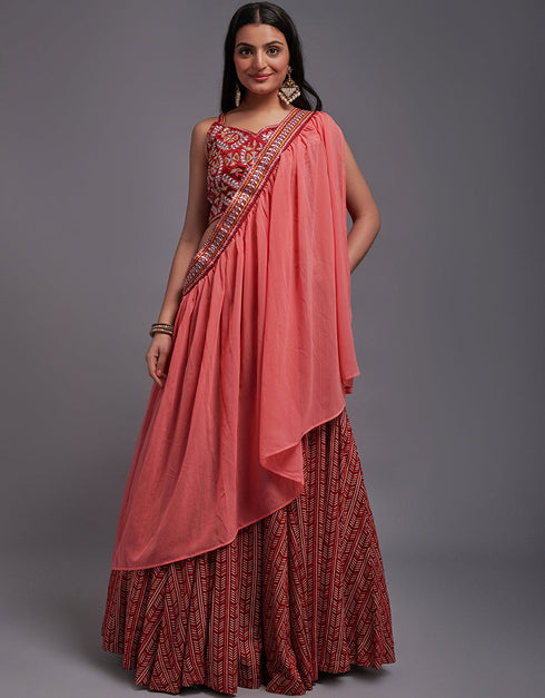 Traditional Designear Party Wear Heavy Lehenga Choli Collection Maroon Art Silk Lehenga Choli Front View