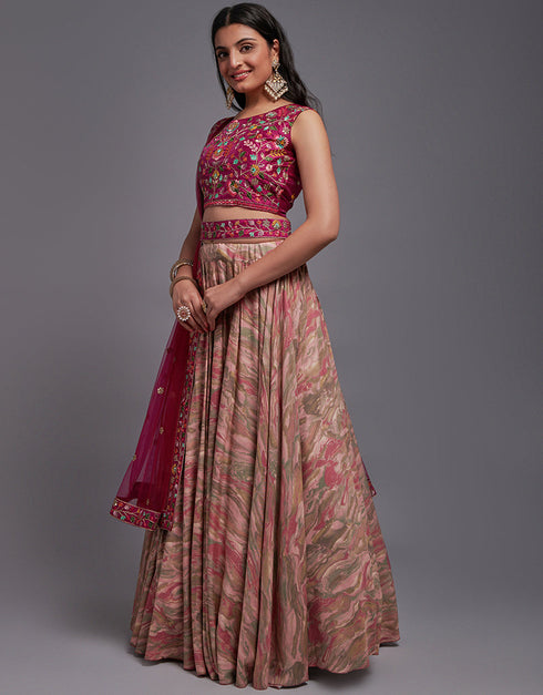Traditional Designear Party Wear Heavy Lehenga Choli Collection Pink Art Silk Lehenga Choli Close-up View