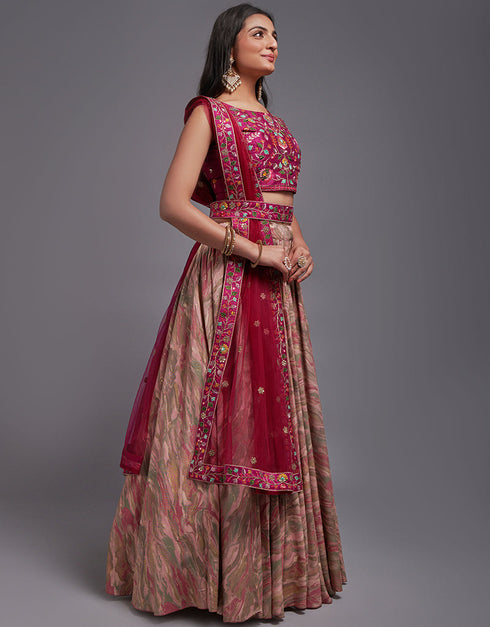 Traditional Designear Party Wear Heavy Lehenga Choli Collection Pink Art Silk Lehenga Choli Back View