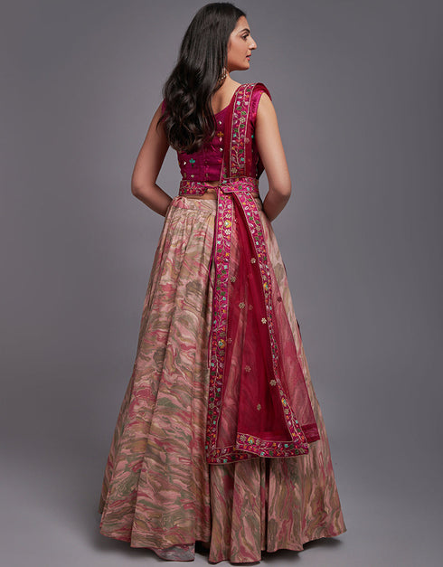 Traditional Designear Party Wear Heavy Lehenga Choli Collection Pink Art Silk Lehenga Choli Front View