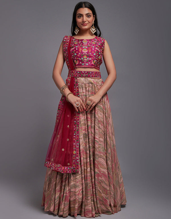 Traditional Designear Party Wear Heavy Lehenga Choli Collection Pink Art Silk Lehenga Choli Front View