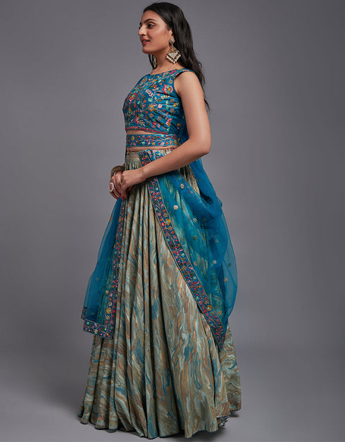 Traditional Designear Party Wear Heavy Lehenga Choli Collection Rama Art Silk Lehenga Choli Close-up View