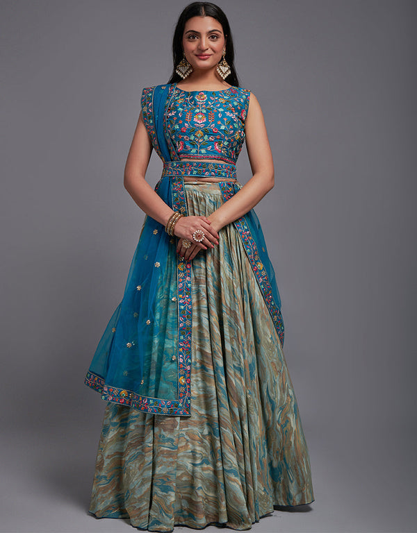 Traditional Designear Party Wear Heavy Lehenga Choli Collection Rama Art Silk Lehenga Choli Front View