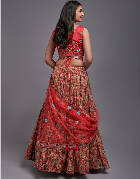 Traditional Designear Party Wear Heavy Lehenga Choli Collection Red Art Silk Lehenga Choli Front View