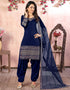 Traditional Function Wear Suit Collection Navy Blue Art Silk Patiyala Straight Close-up View