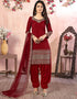 Traditional Function Wear Suit Collection Maroon Art Silk Patiyala Straight Front View