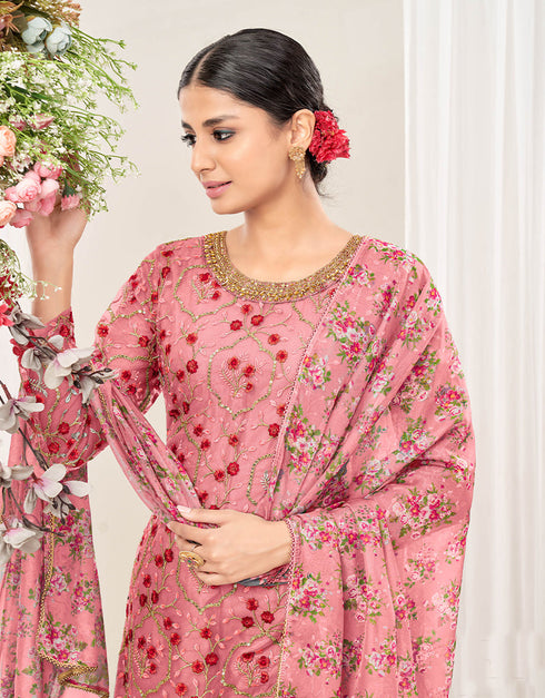 Traditional Function Wear Suit Collection Pink Net Patiyala Straight Back View