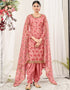 Traditional Function Wear Suit Collection Pink Net Patiyala Straight Front View