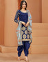 Traditional Function Wear Suit Collection Navy Blue Art Silk Patiyala Straight Close-up View