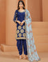 Traditional Function Wear Suit Collection Navy Blue Art Silk Patiyala Straight Front View